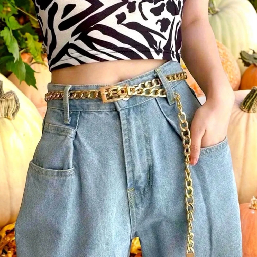Stylish Chain Belt Casual‎ Golden Plated Metal Waist Chain Adjustable One Size